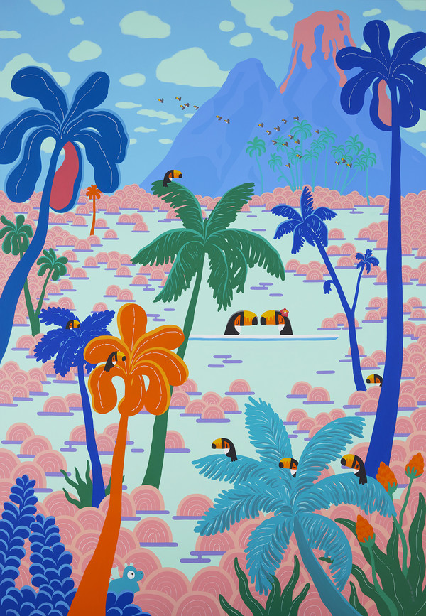 When the Canoe Arrived, Acrylic on canvas, 162 x 112cm, 2025